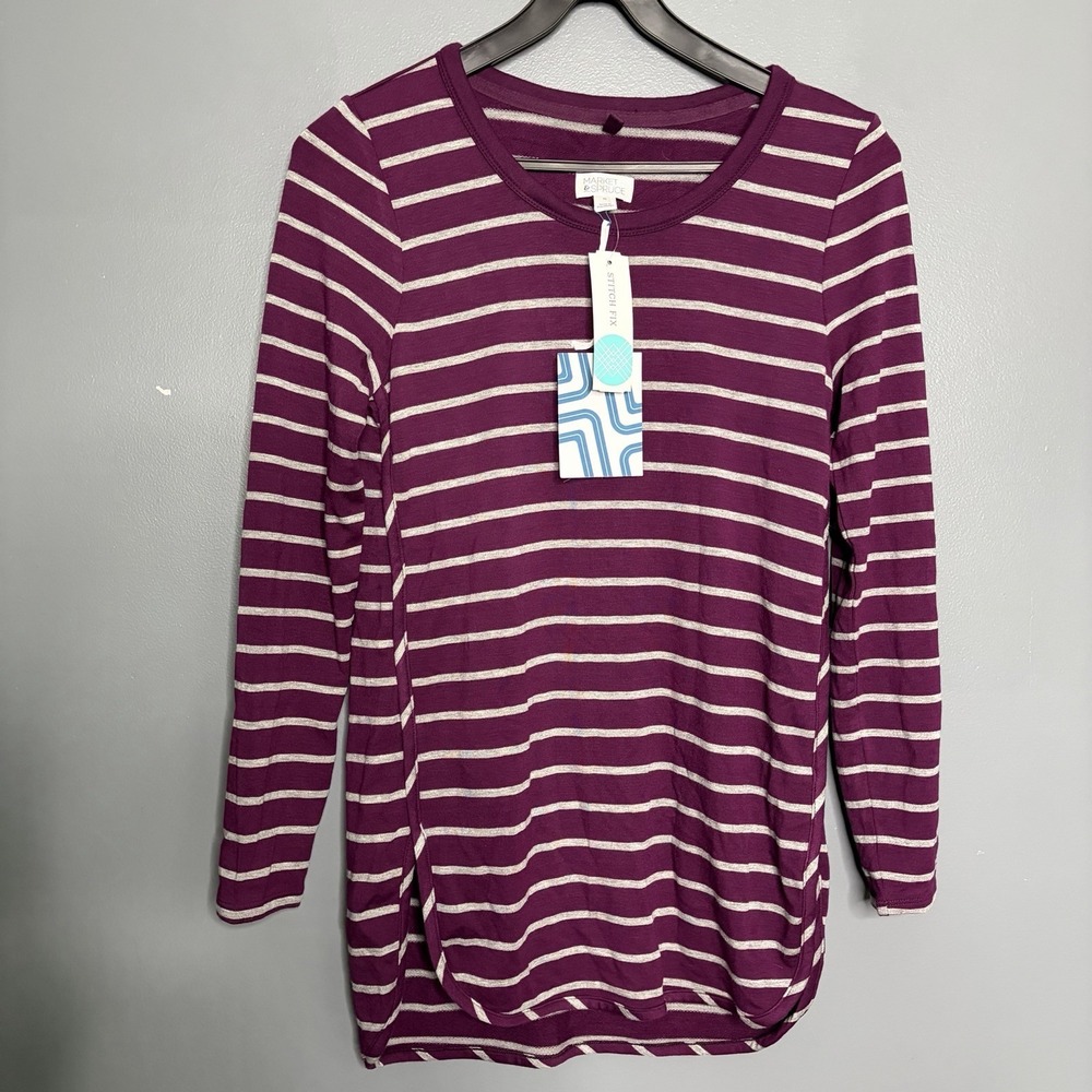 New Market & Spruce Zansia Top Women's XS Striped Long Sleeve Knit‎ Purple Basic